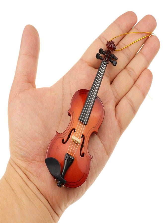 Dselvgvu Wooden String Miniature Violin Hanging Ornament Mini Musical Instrument Replica Holiday Tree Home Decoration Display Ornament (4.72" Violin) - Image 2